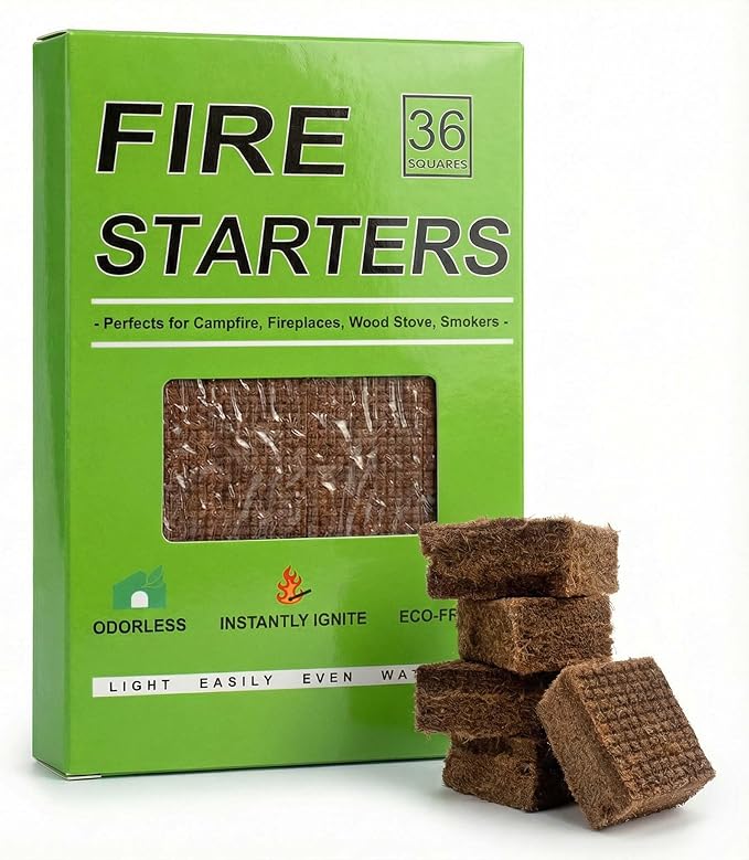 Fire Starter Squares for Grills: Natural Fire Starters Cubes - Quick Ignition Odorless Firestarter Blocks for Campfire Indoor Fireplace BBQ Outdoor Firepit & Wood Stove - 36 pcs