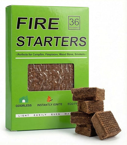 Fire Starter Squares for Grills: Natural Fire Starters Cubes - Quick Ignition Odorless Firestarter Blocks for Campfire Indoor Fireplace BBQ Outdoor Firepit & Wood Stove - 36 pcs