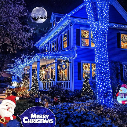 JMEXSUSS 66ft 200 LED Blue Christmas Lights Outdoor Plug in | Expandable String Lights Green Wire, 8 Modes Twinkle Tree Lights for Party Indoor Ceiling Beroom Patio Fence Yard Xmas Decor