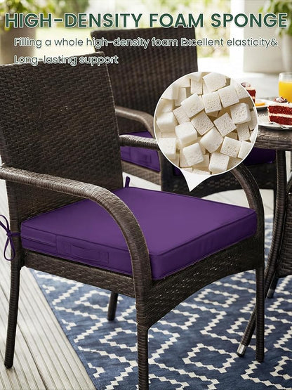 Outdoor Chair Cushion 17 x 16 x 3 Inches Patio Furniture Outdoor Waterproof Seat Cushion, Patio Chair Cushion with Handles and Ties, Square Dining Chair Cushion Set of 2, Purple