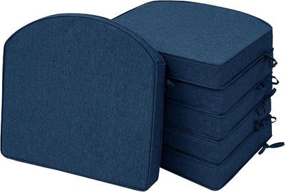 Outdoor Chair Cushions, D Shaped, Set of 6, 19 x 19 Inch, Navy Blue | Fade-Resistant, Water-Resistant, Patio Furniture Seat Chair Pads Replacement, Non-Slip Bottom with Ties, Removable Cover