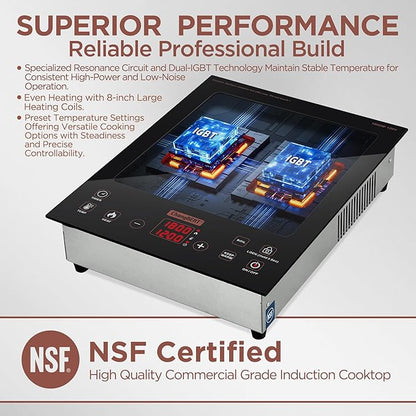 ChangBERT Built-in & Countertop Induction Cooktop, NSF-Certified Commercial Grade Single Induction Burner, Large 8” Heating Coil, Low Noise, Precise Temperature Control for Apartments RVs Food Station