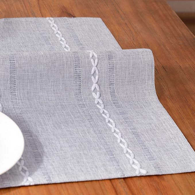 Wracra Cotton Linen Place Mats, Grey Embroidered Placemats Set of 4 | Placemats 12 x 18 Inch; Cotton Linen Woven Fabric; Heat Resistant Table Mats; Raised Embroidered Hollow Design