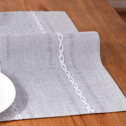Wracra Cotton Linen Place Mats, Grey Embroidered Placemats Set of 4 | Placemats 12 x 18 Inch; Cotton Linen Woven Fabric; Heat Resistant Table Mats; Raised Embroidered Hollow Design