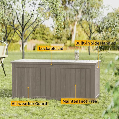 150 Gallon Outdoor Storage Box Waterproof, Lockable Resin Deck Box Large Storage Bin for Patio Furniture Cushion, Garden Tools, Pool Accessories, UV-Resistant Outside Delivery, Slate Gray