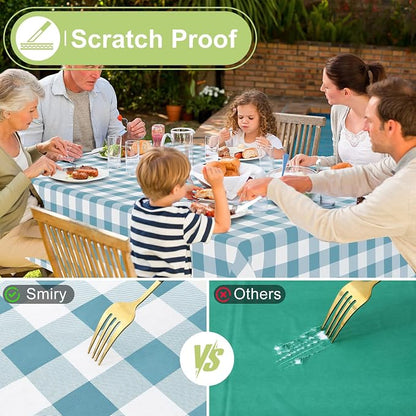Smiry Picnic Table Cloth, Vinyl Tablecloths with Flannel Backing, 60"x84" | Waterproof Rectangle Table Cloth, Wipeable Buffalo Plaid Table Cover for Indoor and Outdoor (Aquamarine & White)