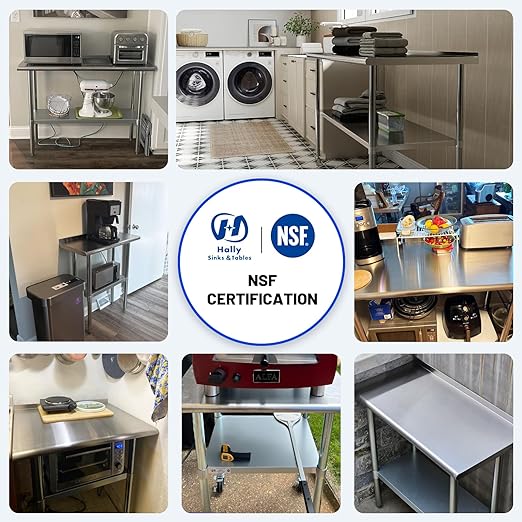 Hally Stainless Steel Table for Prep & Work 30 x 48 Inches with Caster Wheels, NSF Commercial Heavy Duty Table with Undershelf and Galvanized Legs for Restaurant, Home and Hotel