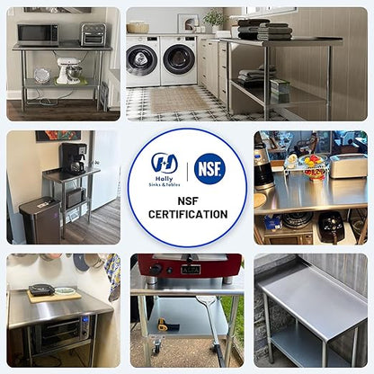Hally Stainless Steel Table for Prep & Work 18 x 30 Inches, NSF Commercial Heavy Duty Table with Undershelf and Backsplash for Restaurant, Home and Hotel