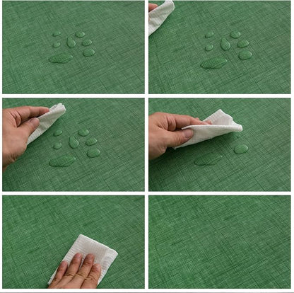 LIBERECOO Vinyl Tablecloth with Flannel Backing, Grass Green, Waterproof, Stain-Resistant, Easy-Clean Table Cover for Holiday, Dining, Kitchen, and Outdoor Use, 60" x 84" Rectangle
