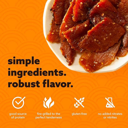 Golden Island Korean BBQ Pork Jerky - (2 Pack) 9 oz Resealable Bag - Fire-Grilled Specialty Meat Snack - Sweet & Savory Protein Snack - 7g Protein per Serving - Made with 100% All-Natural Pork