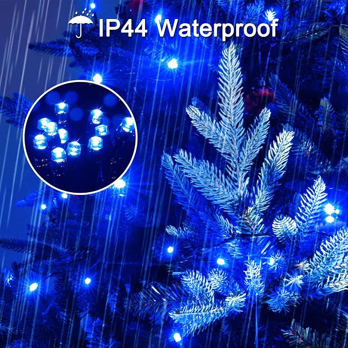 JMEXSUSS 66ft 200 LED Blue Christmas Lights Outdoor Plug in | Expandable String Lights Green Wire, 8 Modes Twinkle Tree Lights for Party Indoor Ceiling Beroom Patio Fence Yard Xmas Decor