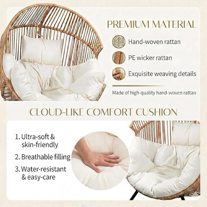 Oversized Outdoor Rocking Chair, Wicker Egg Patio Lounge Chair Basket Seat with Thick Cushion, All Weather Indoor Outdoor Porch Rockers for Balcony, Living Room, Lawn Garden