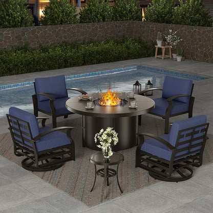 ALAULM Aluminum Patio Furniture Set with Coffee Table Rectangular, 5-seat Outdoor Sectional Furniture w/2 Swivel Chairs, Patio Conversation Set for Porch, Backyard,Blue