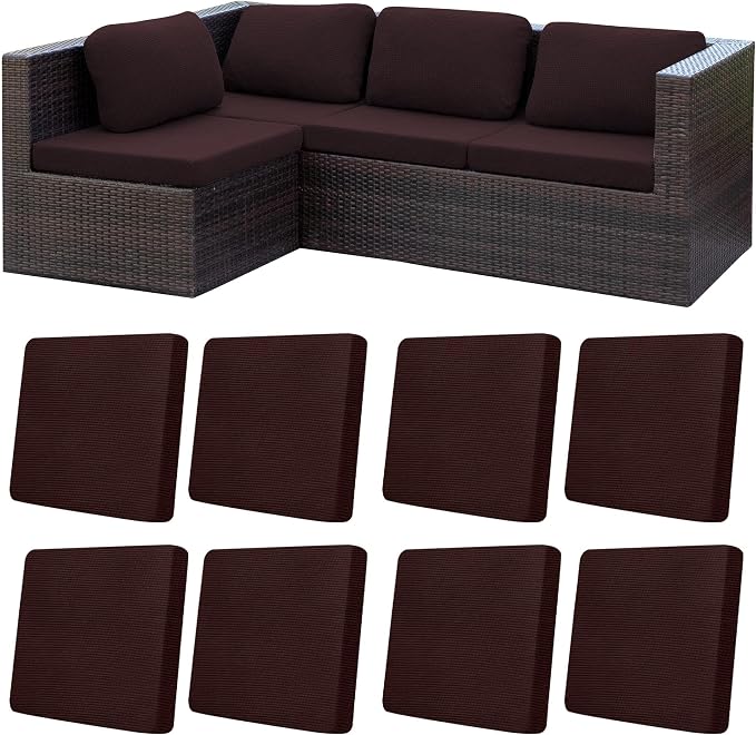 8Pcs Patio Cushion Covers, Outdoor Stretch Cushion Covers, Washable | Stretch Fit, Replacement, Washable and Reusable Furniture Protectors, Fits most patio furniture cushion covers, Cover Only