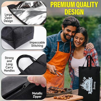 BBQ Blanket for Resting Meat - Brisket Blanket & 5-Layer Reusable Insulated Meat Resting Bag with Wide Mouth Design & Max Heat Retention for Tender with Pork & Turkey (21 Inch Black)