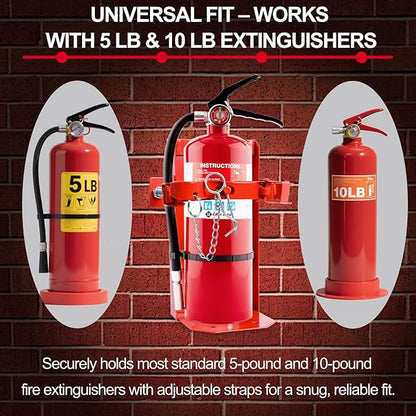 Fire Extinguisher Mount for 5 lb & 10 lb Extinguishers, Heavy Duty ST12 Steel Holder for Truck, Boat, Garage & Wall Mount, Rust-Resistant Powder Coated, Replacement for Amerex 809
