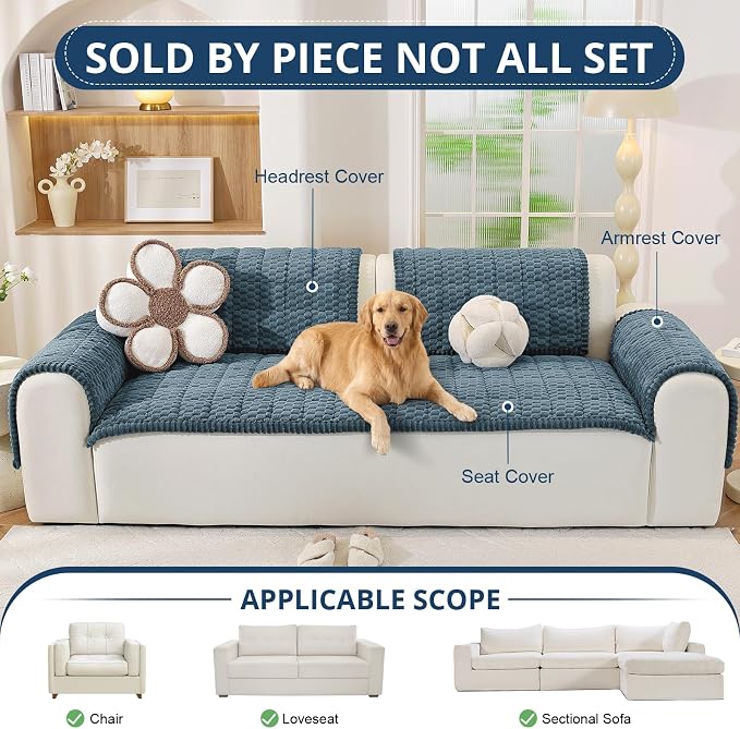 OstepDecor Couch Cover for Dogs, Washable Non Slip Sofa Cover for Pets | Soft Couch Covers for Sofa, Loveseat and Sectional, Furniture Protector Against Pet Hair & Dirt (27.6" x 82.7", Blue)