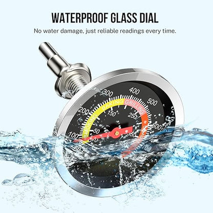 2 Pcs Grill Thermometer 2-3/8" Large Dial, 50-800°F Grill Thermometer for Outside Grill, High-Temp Resistant Thermometer for Smoker & Oven, Weatherproof Temperature Gauge with 4 Visible Colored Zones