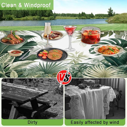 JAWO Picnic Table Cover with Bench Covers and Bag, Tropical Plant Leaves Rv Essentials, Waterproof Windproof Fabric, Fitted Tablecloth Cover with Elastic Edge, 3 PCS, 30x60 Inch