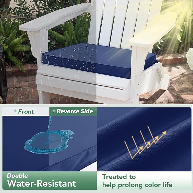 Outdoor Chair Cushions Set of 2: Waterproof & Fade Resistant Seat Cushion for Patio Furniture - 18.5 x 16 x 2 Inch Chair Pads with Ties and Hidden Zipper - Patio Chair Cushion Replacement, Navy