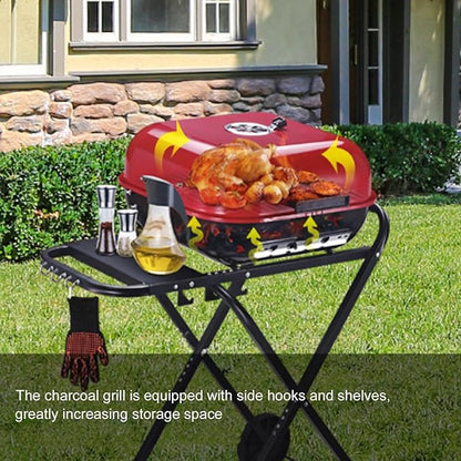 Portable Charcoal Grill with Wheels, Foldable BBQ Grill for Outdoor Cooking, Heavy Duty Charcoal Barbecue Grill for Camping Griddle, Backyard, Patio, Picnic Grilling, Travel