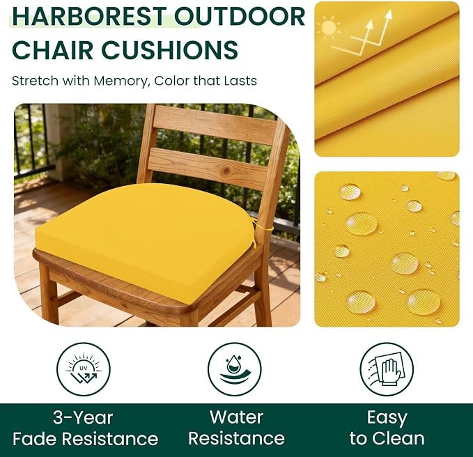 HARBOREST Outdoor Chair Cushions Set of 6, Water Resistant Patio Chair Cushions with Ties, Outdoor Seat Cushions for Patio Furniture, 17"x16"x2", Yellow