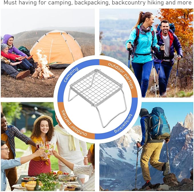 Topyond Camping Grill, Korean BBQ Grill,Portable Camp Grill Grate with Foldable Legs - 304 Stainless Steel, Ultralight Campfire Stand for Hiking, Picnic, and Outdoor Cooking