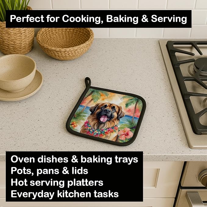 Caroline's Treasures Leonberger Luau Pair of Pot Holders Kitchen Heat Resistant Pot Holders Sets Oven Hot Pads for Cooking Baking BBQ, 7 1/2 x 7 1/2