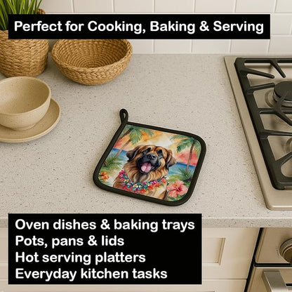 Caroline's Treasures Leonberger Luau Pair of Pot Holders Kitchen Heat Resistant Pot Holders Sets Oven Hot Pads for Cooking Baking BBQ, 7 1/2 x 7 1/2