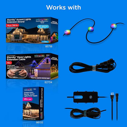 Enbrighten Accent Permanent Outdoor Lights, 50ft, 12 Lights, Smart | Black Cord, RGBWIC LEDs, Weatherproof, Cuttable, Link to 200ft, Christmas, App Control, Works with Alexa & Google Home