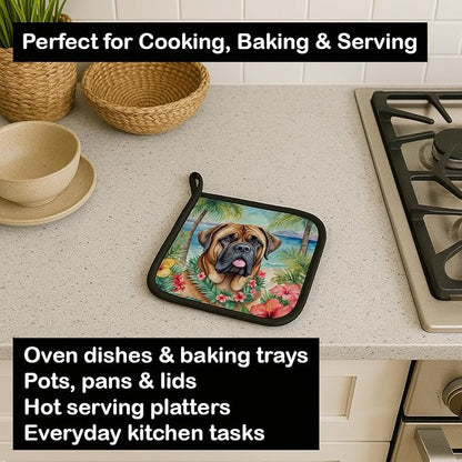 Caroline's Treasures Mastiff Luau Pair of Pot Holders Kitchen Heat Resistant Pot Holders Sets Oven Hot Pads for Cooking Baking BBQ, 7 1/2 x 7 1/2