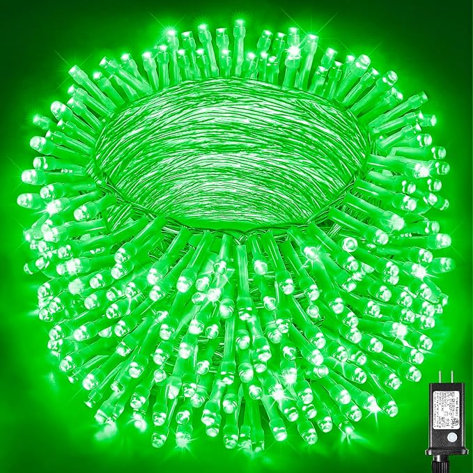 Vivideal 800 LED Green String Lights 262FT Christmas Lights Outdoor | Plug in St Patricks Day Lights Outdoor with Timer for Outside Indoor Halloween Xmas Tree Decorations