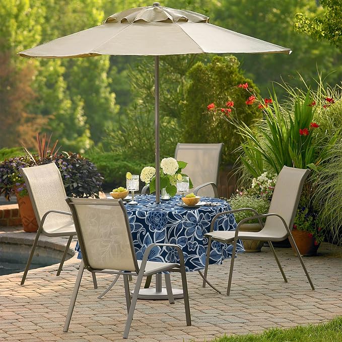 Outdoor/Indoor Round Tablecloth with Umbrella Hole Zipper, Decorative Circular Table Cover for Home Garden, 60 Inch, Flower Navy