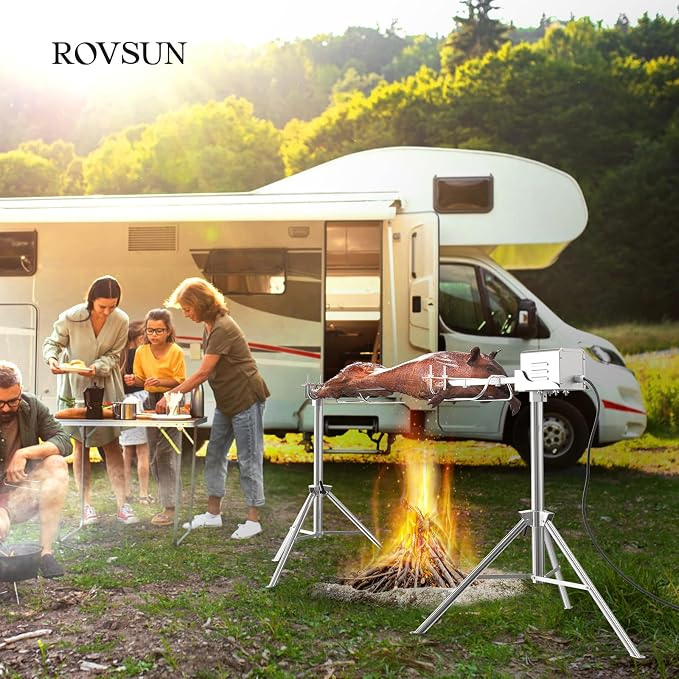 ROVSUN Electric BBQ Rotisserie Grill Kit, 46 Inch 176 Lbs Capacity, Height Adjustable Universal Roaster Stand, Automatic Stainless Steel Grilling Kit for Pig Lamb Outdoor Party Camping