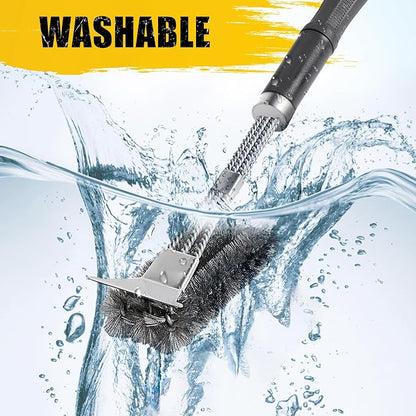 Grill Brush with Detachable Handle, Non-Slip BBQ Grill Brush for Outdoor Grill, 18 Inch Stainless Steel Grill Cleaning Brush with Scraper, Space Saving Grill Cleaner for Gas/Charcoal Grates