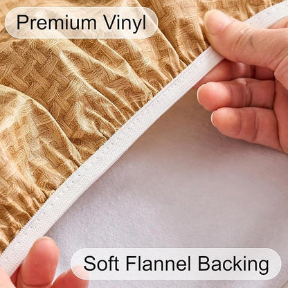 LIBERECOO Oval Fitted Tablecloth with Elastic, Waterproof Vinyl Tablecloth with Flannel Backing, Plain Weaves Pattern Wipeable & Reusable Plastic Table Cloth for Kitchen and Dining Room, 48" x 68"