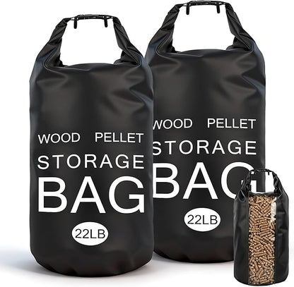 2 Pack 22LB Wood Pellet Storage Containers - Waterproof Pellet Storage Bag with Handles, Charcoal Storage Bin for Grill, Smoker Accessories Organizer for BBQ Pellets Charcoal & Wood Chips