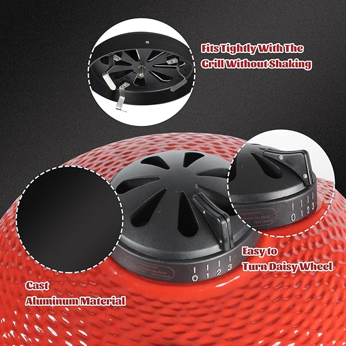 Dracarys Charcoal Kamado Cast Aluminum Top Vent Chimney for Vision Grills Classic B Series 18 Inch Pit Boss 71220, 71240