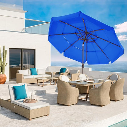 JEAREY 3 Tiers 9 FT Patio Umbrellas Outdoor Table Umbrella with Push Button Market Umbrella 8 Sturdy Ribs UV Protection Waterproof for Garden,Royal Blue