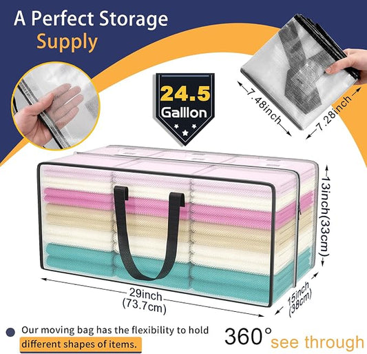 Clear Moving Bags Heavy Duty Extra Large with Strong Zipper Handles | 8 Pack Clothes Storage Bags Totes Space Saving Moving Boxes Bins Packing Bags for College Dorm Compatible with Ikea Frakta