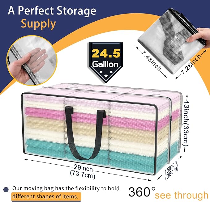 Heavy Duty Extra Large Clear Moving Bags with Strong Zipper Handles | 4 Pack Clothes Storage Bags Totes Space Saving Moving Boxes Bins Packing Bags for College Dorm Compatible with Ikea Frakta