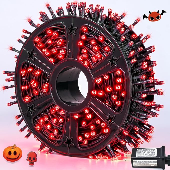 JMEXSUSS 500 LED Halloween Lights Outdoor, Red Christmas String Lights | 173ft, Plug in, Remote Control, Waterproof, 8 Modes Red Halloween Lights for Tree Party Patio Xmas Holiday Halloween Decor
