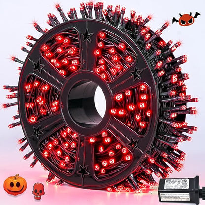 JMEXSUSS 500 LED Halloween Lights Outdoor, Red Christmas String Lights | 173ft, Plug in, Remote Control, Waterproof, 8 Modes Red Halloween Lights for Tree Party Patio Xmas Holiday Halloween Decor