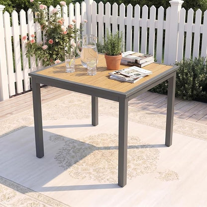 Aluminum Outdoor Table for All-Weather, 35.4" Patio Tables with Heavy Duty HDPS Square Tabletop, Outside Table with Quick-Drying Slatted Design for Porch, Patio, Garden, Deck, Poolside, Backyard