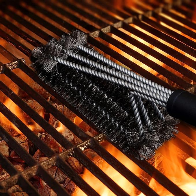 BBQ Grill Brush By GRILL CHIEF - 18" - 3 Stainless Steel Brushes in 1 - Best Barbecue Cleaner Tools Accessories - Outdoor Kitchen Wire Bristles Cleaning Grates Parts Set to Handle Weber, Charbroil, Gas, Electric, Porcelain, Infrared Grills