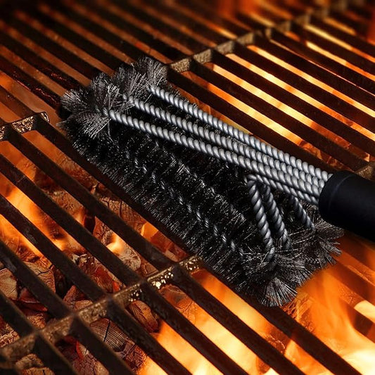 BBQ Grill Brush By GRILL CHIEF - 18" - 3 Stainless Steel Brushes in 1 - Best Barbecue Cleaner Tools Accessories - Outdoor Kitchen Wire Bristles Cleaning Grates Parts Set to Handle Weber, Charbroil, Gas, Electric, Porcelain, Infrared Grills
