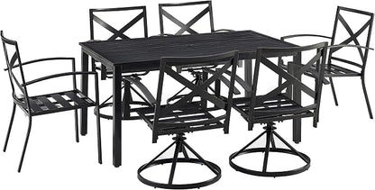 Crosley Furniture Kaplan 7-Piece Outdoor Dining Set for 6, Patio Table and Chairs for Backyard, Deck, Oiled Bronze with Mist Cushions
