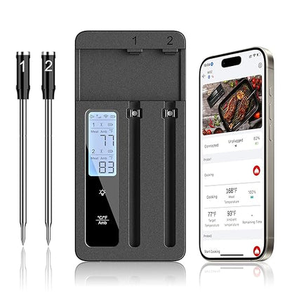 Smart Wireless Meat Thermometer with Dual Probes, Bluetooth & WiFi Combo, Remote Monitoring & Smart Alerts for BBQ, Grill, Smoker, Oven, Air Fryer