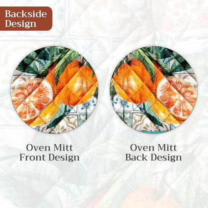 Maison d'Hermine Oven Gloves 100% Cotton Oven Mitt 7" x 13" with Loop Heat Resistant BBQ Cooking Gloves Baking Grilling Kitchen Hotel Home Farmhouse Spring Summer (Pack of 1, Agrume)