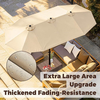 GDPFN 13FT Large Patio Umbrella, Outdoor Deck Standing Umbrella with Crank Handle, Double-Side Rectangular Pool Umbrella for Outside, Market, Patio, Beige (Base Not Include)